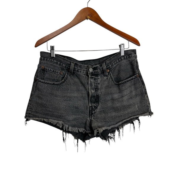 Levi's Pants - Levi’s 501 Button Fly Cut Off gray Black Aged Grunge Jean Denim Shorts W 30